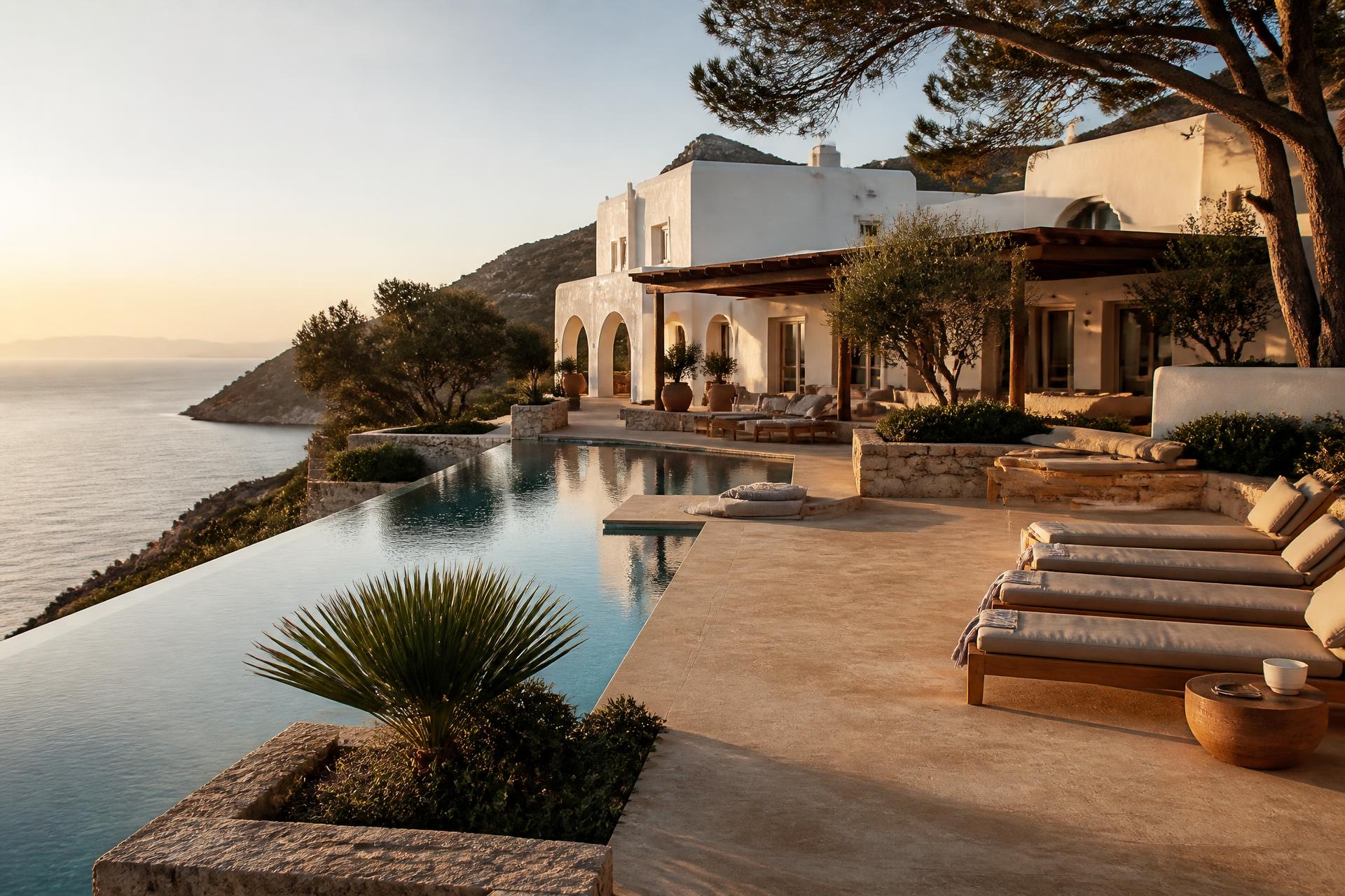 Mediterranean holiday home in Marbella at golden hour
